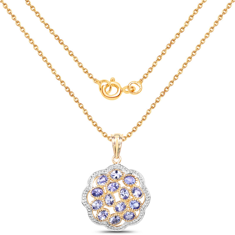 14K Yellow Gold Plated 2.38 Carat Genuine Tanzanite .925 Sterling Silver Pendant