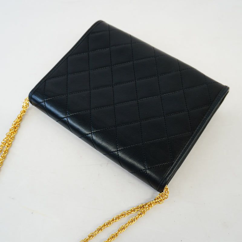 Auth Chanel Matelasse Chain Shoulder Womens Leather Shoulder Bag Black