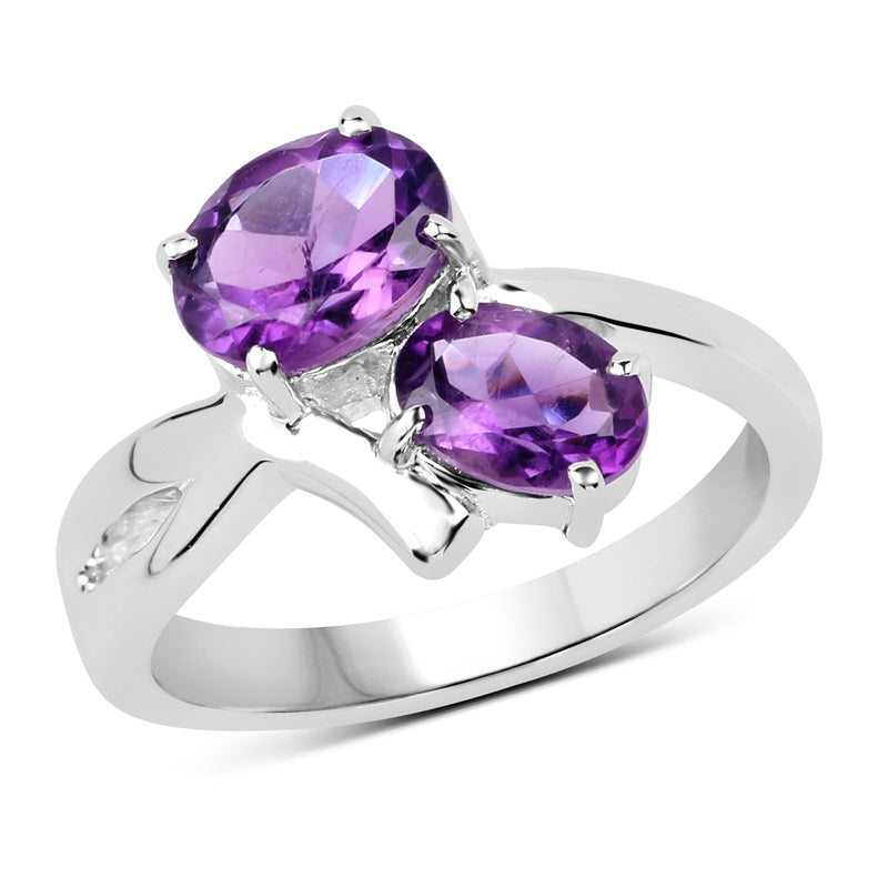 1.95 Carat Genuine  Amethyst .925 Sterling Silver Ring