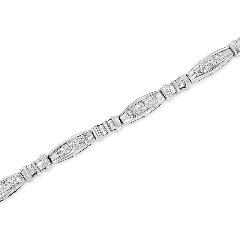 14K White Gold 2.0 Cttw Channel-Set Alternating Baguette and Princess-Cut Diamond Link Bracelet (H-I Color, SI2-I1 Clarity) - Size 7