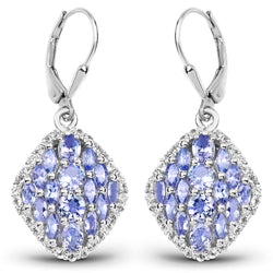 4.84 Carat Genuine Tanzanite & White Topaz .925 Sterling Silver Earrings