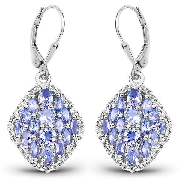 4.84 Carat Genuine Tanzanite & White Topaz .925 Sterling Silver Earrings