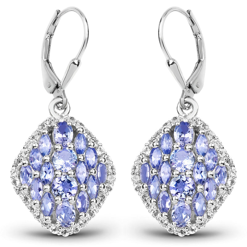 4.84 Carat Genuine Tanzanite & White Topaz .925 Sterling Silver Earrings