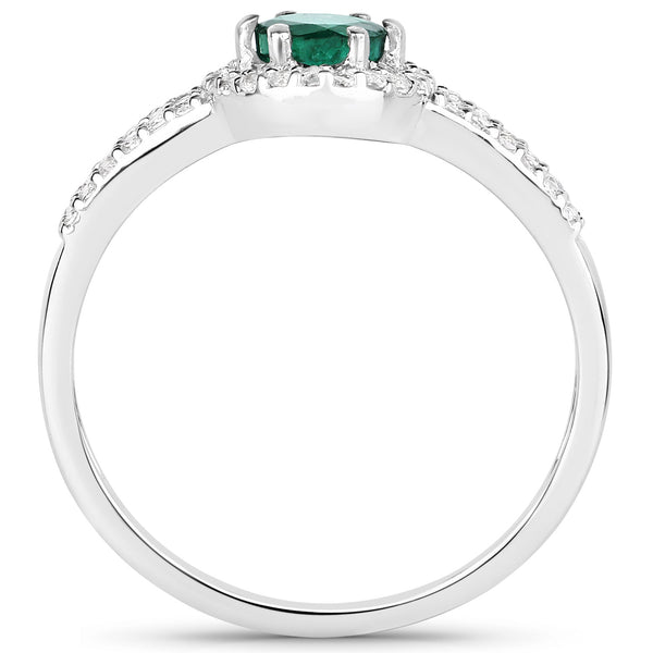 0.65 Carat Genuine Zambian Emerald and White Topaz .925 Sterling Silver Ring