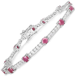 6.60 Carat Genuine Johnson Ruby and White Zircon .925 Sterling Silver Bracelet