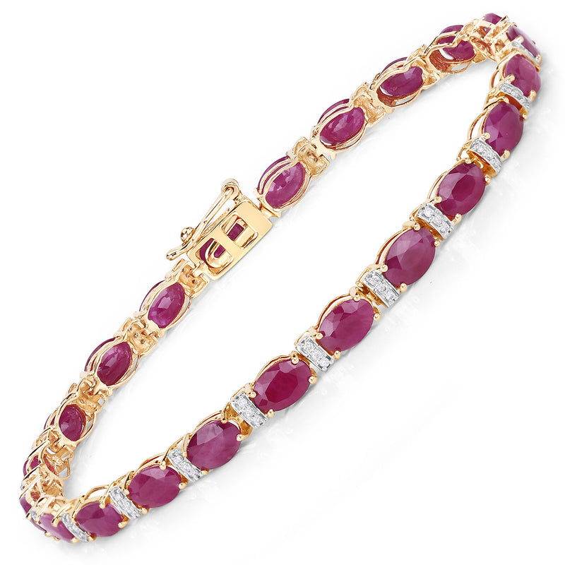 12.36 Carat Genuine Ruby and White Diamond 14K Yellow Gold Bracelet