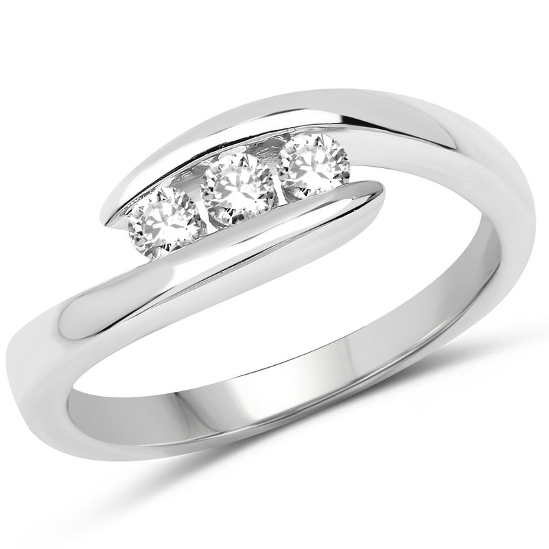 0.26 Carat Genuine White Diamond 14K White Gold Ring (E-F Color, SI Clarity)