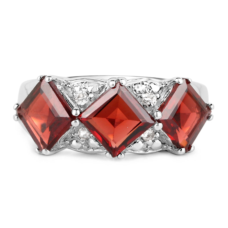 3.84 Carat Genuine  Garnet and White Topaz .925 Sterling Silver Ring