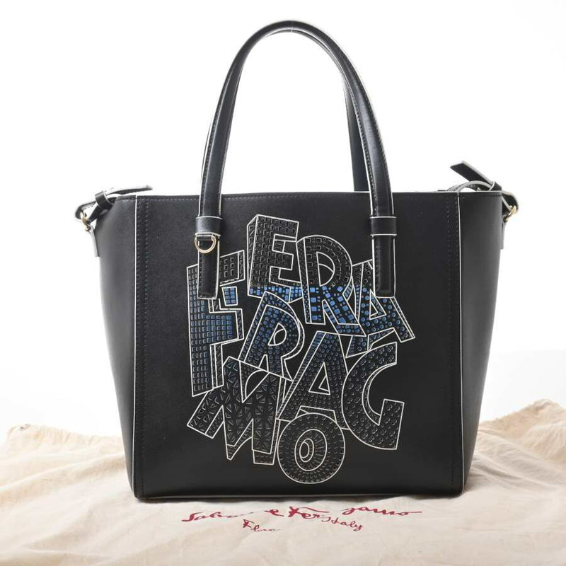 Salvatore Ferragamo Ferragamo Leather Bonnie Lettering Logo 2WAY Tote Bag Black