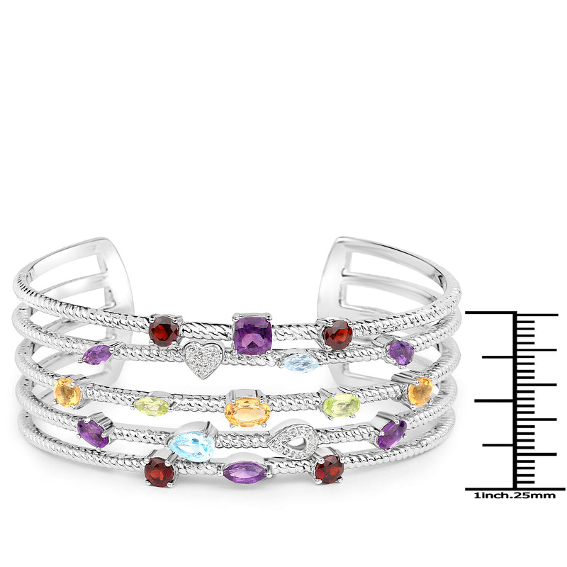 4.89 Carat Genuine Multi Stones .925 Sterling Silver Cuff Bangle