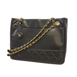Auth Chanel Shoulder Bag Chain Shoulder Lambskin Black Gold Metal