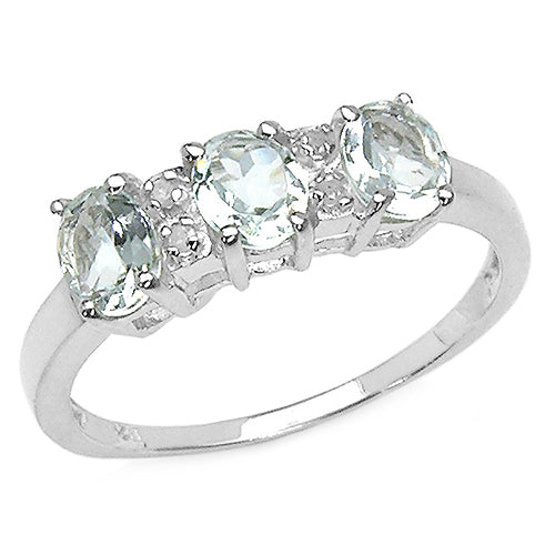 0.95 Carat Genuine Aquamarine & White Diamond .925 Sterling Silver Ring