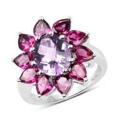 5.65 Carat Genuine Amethyst and Rhodolite .925 Sterling Silver Ring