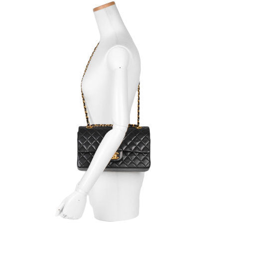 Chanel CHANEL Matrasse 25 Double Flap W Chain Coco Mark Shoulder Bag Black Lambskin A01112