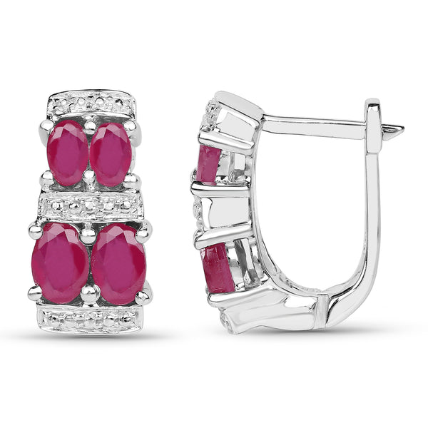 3.20 Carat Glass Filled Ruby .925 Sterling Silver Earrings