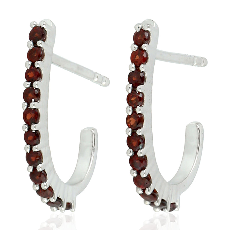 Natural Garnet Half Hoop Earrings 925 Sterling Silver Jewelry