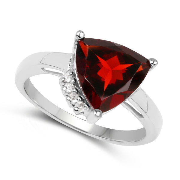 3.56 Carat Genuine Garnet and White Topaz .925 Sterling Silver Ring