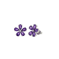 Natural Amethyst Flower Earrings Sterling Silver