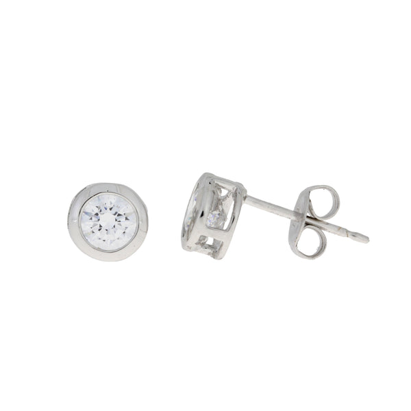 Genuine Cubic Zirconium Stud Earrings Sterling Silver