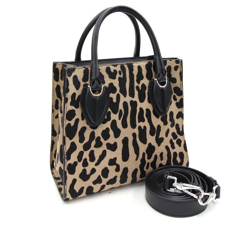 Tods 2WAY Handbag Bash Black Harako Tote Bag Shoulder Leopard