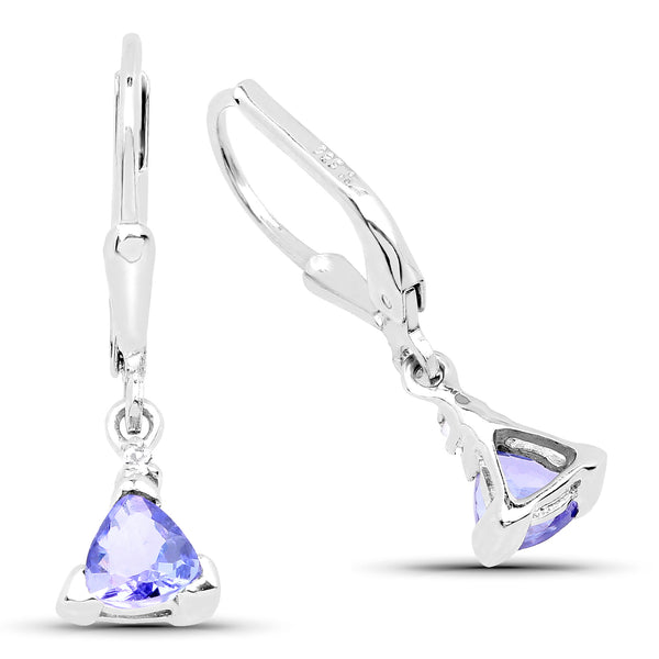 0.89 Carat Genuine Tanzanite and White Topaz .925 Sterling Silver Earrings