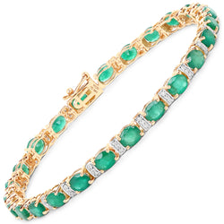 8.55 Carat Genuine Zambian Emerald and White Diamond 14K Yellow Gold Bracelet