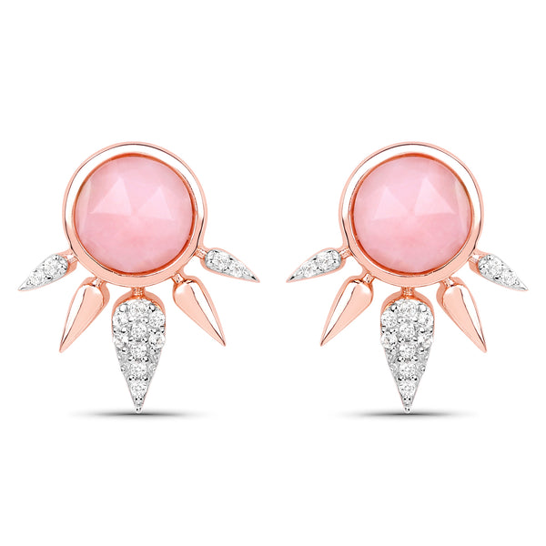 18K Rose Gold Plated 2.57 Carat Genuine Pink Opal and White Topaz .925 Sterling Silver Earrings