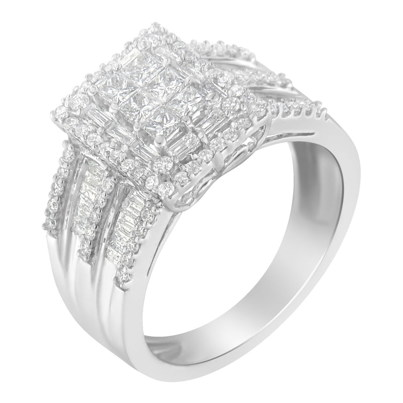 10K White Gold Diamond Cluster Ring (1 cttw, H-I Color, I1-I2 Clarity)