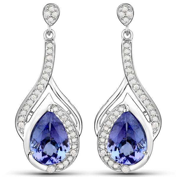 14K White Gold 5.47 Carat Genuine Tanzanite and White Diamond Earrings