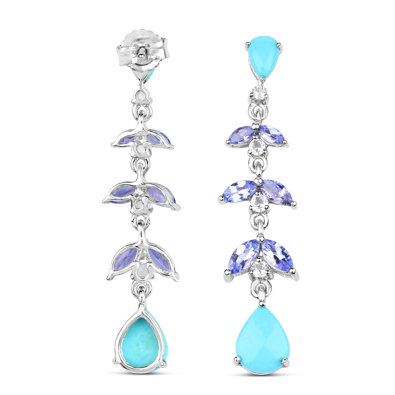 4.72 Carat Genuine Turquoise, Tanzanite & White Topaz .925 Sterling Silver Earrings