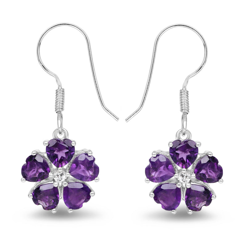 4.58 Carat Genuine Amethyst and White Topaz .925 Sterling Silver Earrings