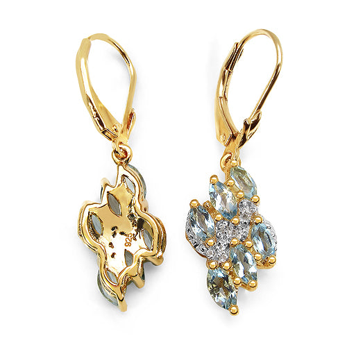 14K Yellow Gold Plated 1.55 Carat Genuine Aquamarine & White Topaz .925 Sterling Silver Earrings