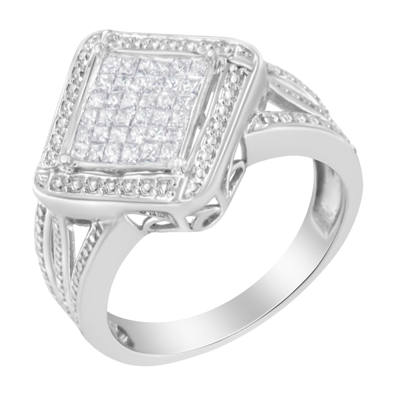 .925 Sterling Silver 2/5 Cttw Princess Cut Diamond Square On Point Cluster Composite Cocktail Ring (H-I Color, SI1-SI2 Clarity) - Size 6