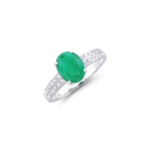 1.75 CTS CERTIFIED DIAMONDS & BRASIL EMERALDS 14K WHITE GOLD DESIGNER RING SIZE 7.5