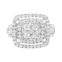 10K White Gold 2 Cttw Brilliant Round-Cut and Baguette Diamond Halo and Cluster Ring (I-J Color, I1-I2 Clarity) - Size 7