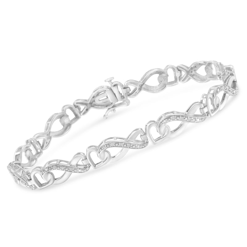 .925 Sterling Silver 1/5 Cttw Diamond 7” Infinity Heart Tennis Bracelet (H-I Color, I2-I3 Clarity)