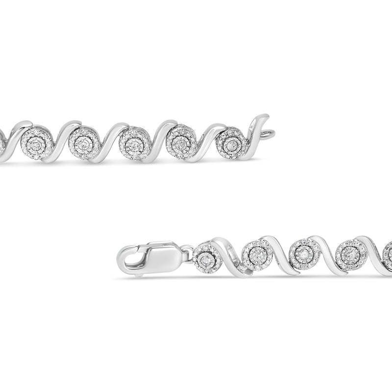 .925 Sterling Silver 1/2 Cttw Round Diamond Halo S-Link Bracelet (I-J Color, I2-I3 Clarity) - 7.25"