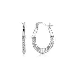 Sterling Silver Oval Hoop Earrings with Rope Texture