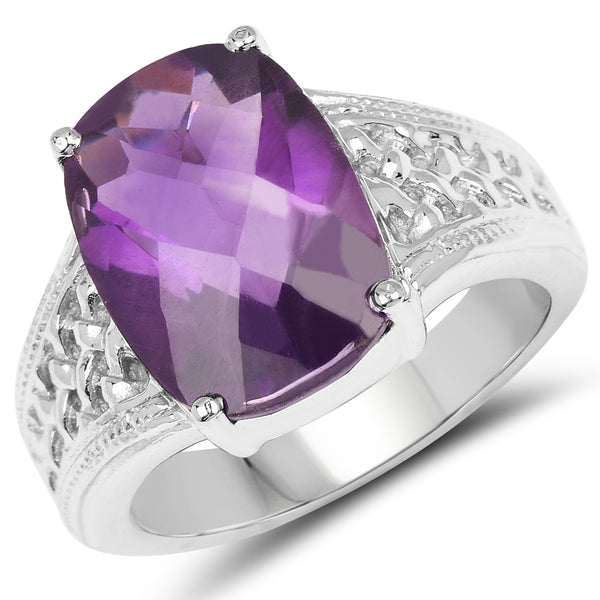 6.50 Carat Genuine Amethyst .925 Sterling Silver Ring