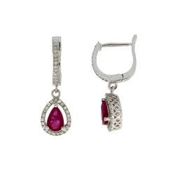 1.36ct Ruby Diamond Dangle Earrings 14KT White Gold