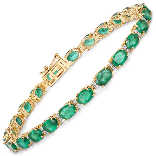 8.38 Carat Genuine Zambian Emerald and White Diamond 14K Yellow Gold Bracelet