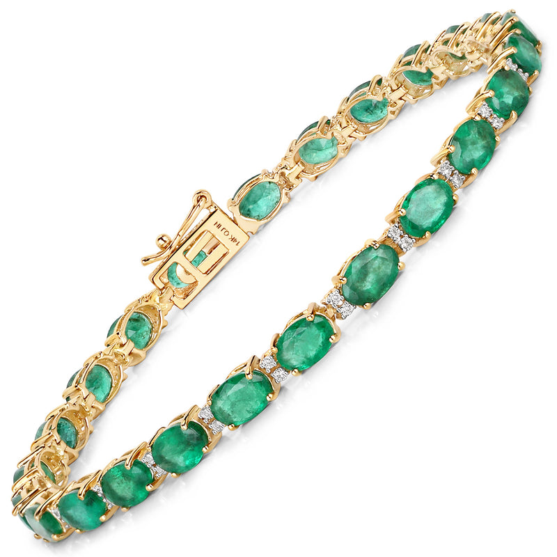 8.38 Carat Genuine Zambian Emerald and White Diamond 14K Yellow Gold Bracelet