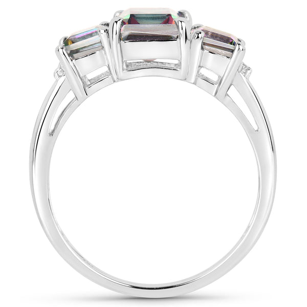 3.02 Carat Genuine Rainbow Quartz and White Topaz .925 Sterling Silver Ring