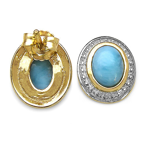 14K Yellow Gold Plated 5.24 Carat Genuine Larimar .925 Sterling Silver Earrings