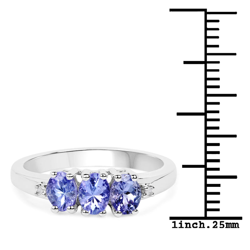 1.00 Carat Genuine Tanzanite and White Diamond .925 Sterling Silver Ring