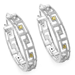 0.30 Carat Genuine White Diamond & Yellow Diamond .925 Sterling Silver Earrings