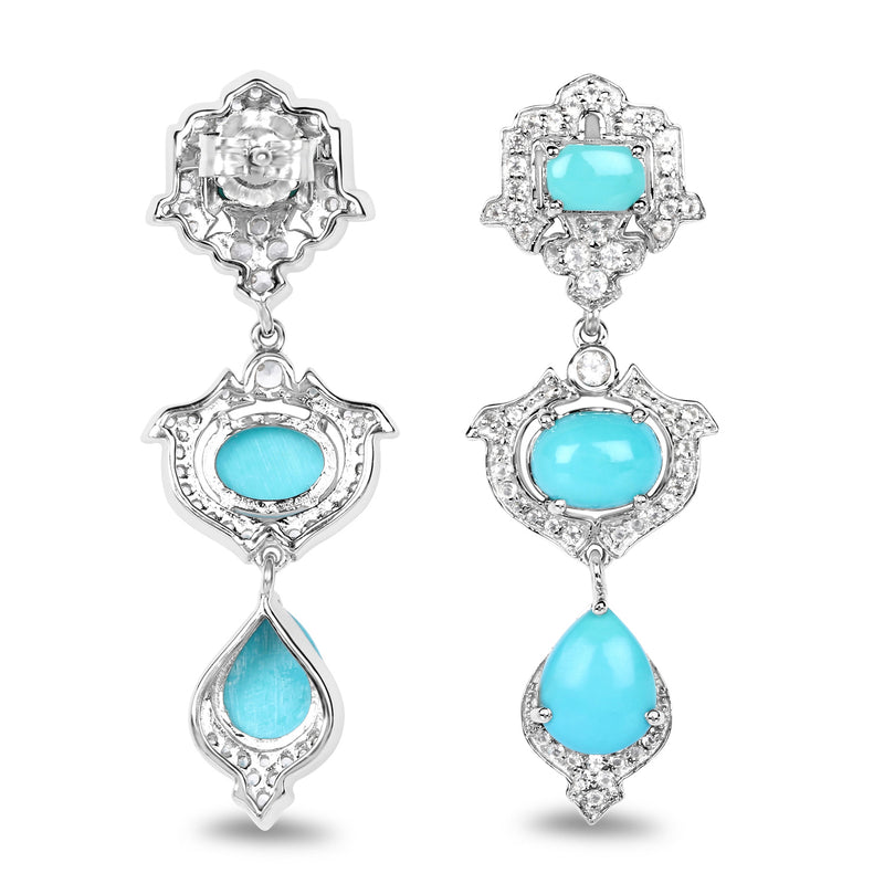 5.78 Carat Genuine Turquoise & White Topaz .925 Sterling Silver Earrings