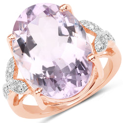 18K Rose Gold Plated 10.50 Carat Genuine Pink Amethyst and White Topaz .925 Sterling Silver Ring