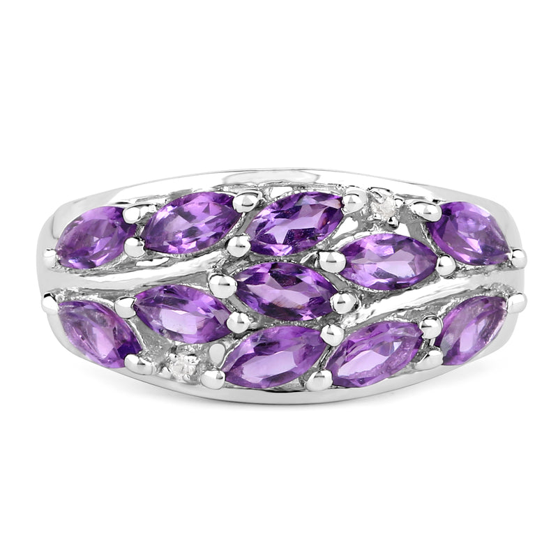 1.67 Carat Genuine  Amethyst and White Topaz .925 Sterling Silver Ring