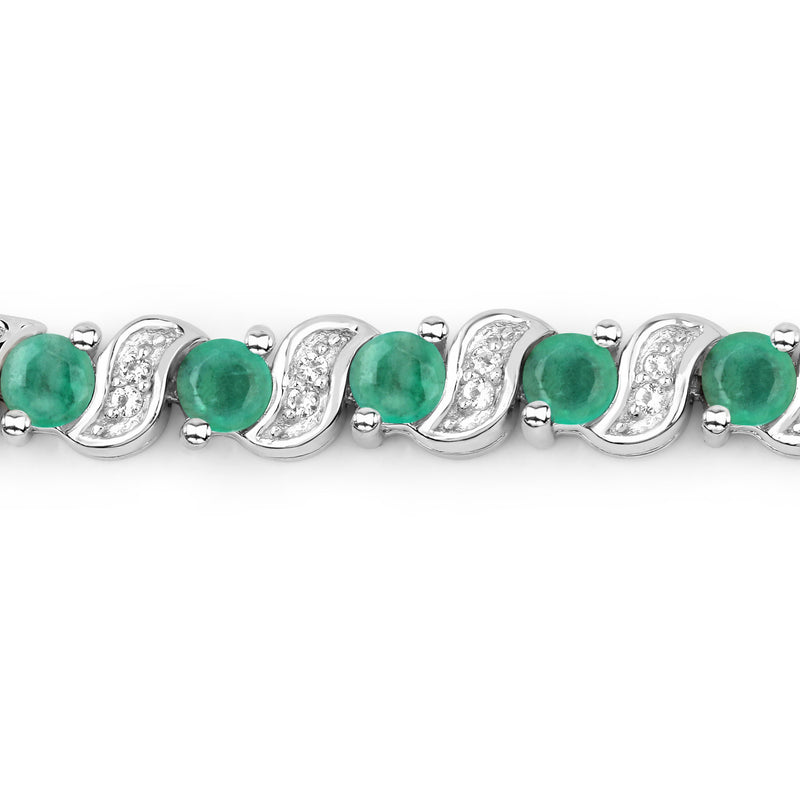 0.98 Carat Genuine Emerald and White Topaz .925 Sterling Silver Bracelet